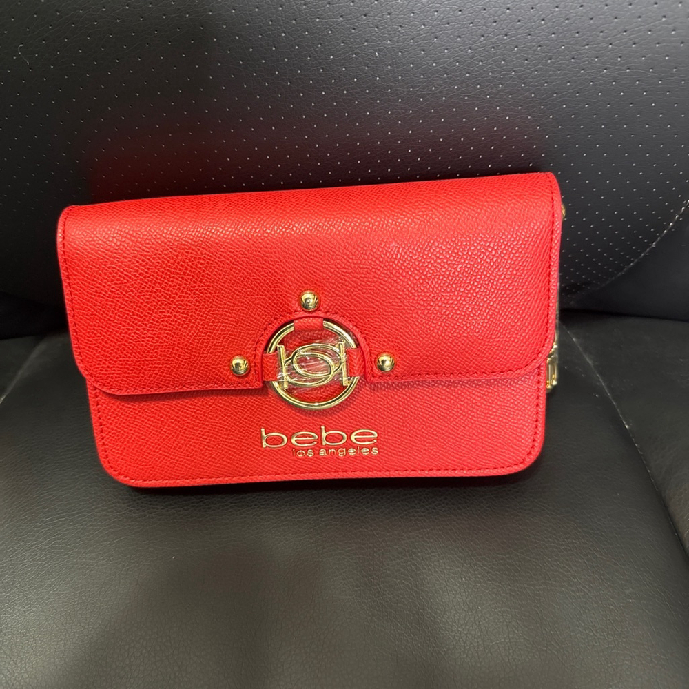 Bebe Red Kira Crossbody Bag with Gold Hardware